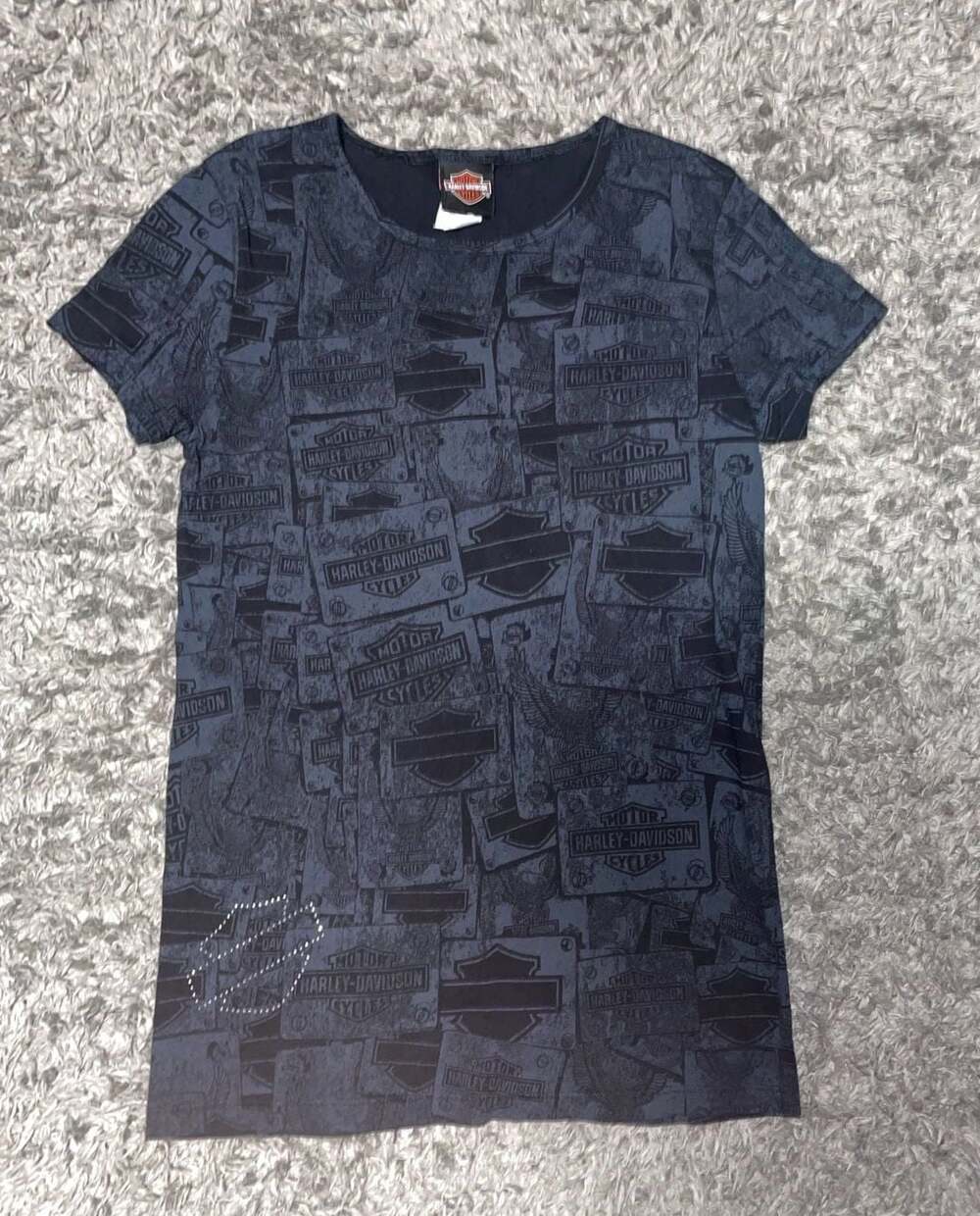 Harley Davidson Women's All Over Print Graphic T-Shirt Black Size Large